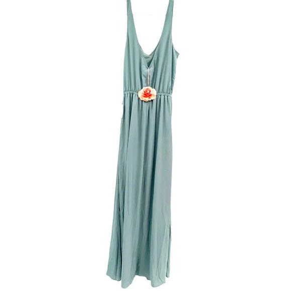 Show Me Your Mumu Womens Kendall Maxi Dress Silver Sage Crisp Size L NWT